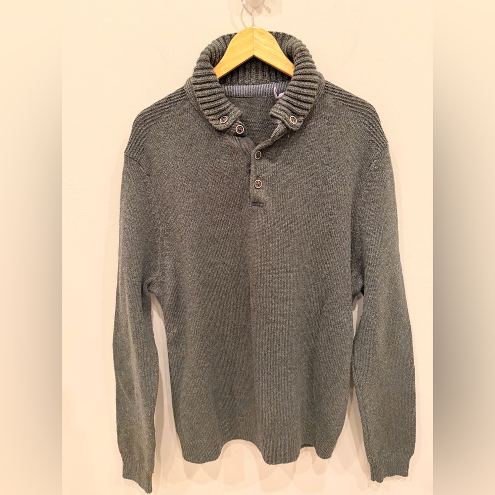 Ted Baker Gray Shawl Collar‎ Sweater Mens Large Button Neck Elbow Patches